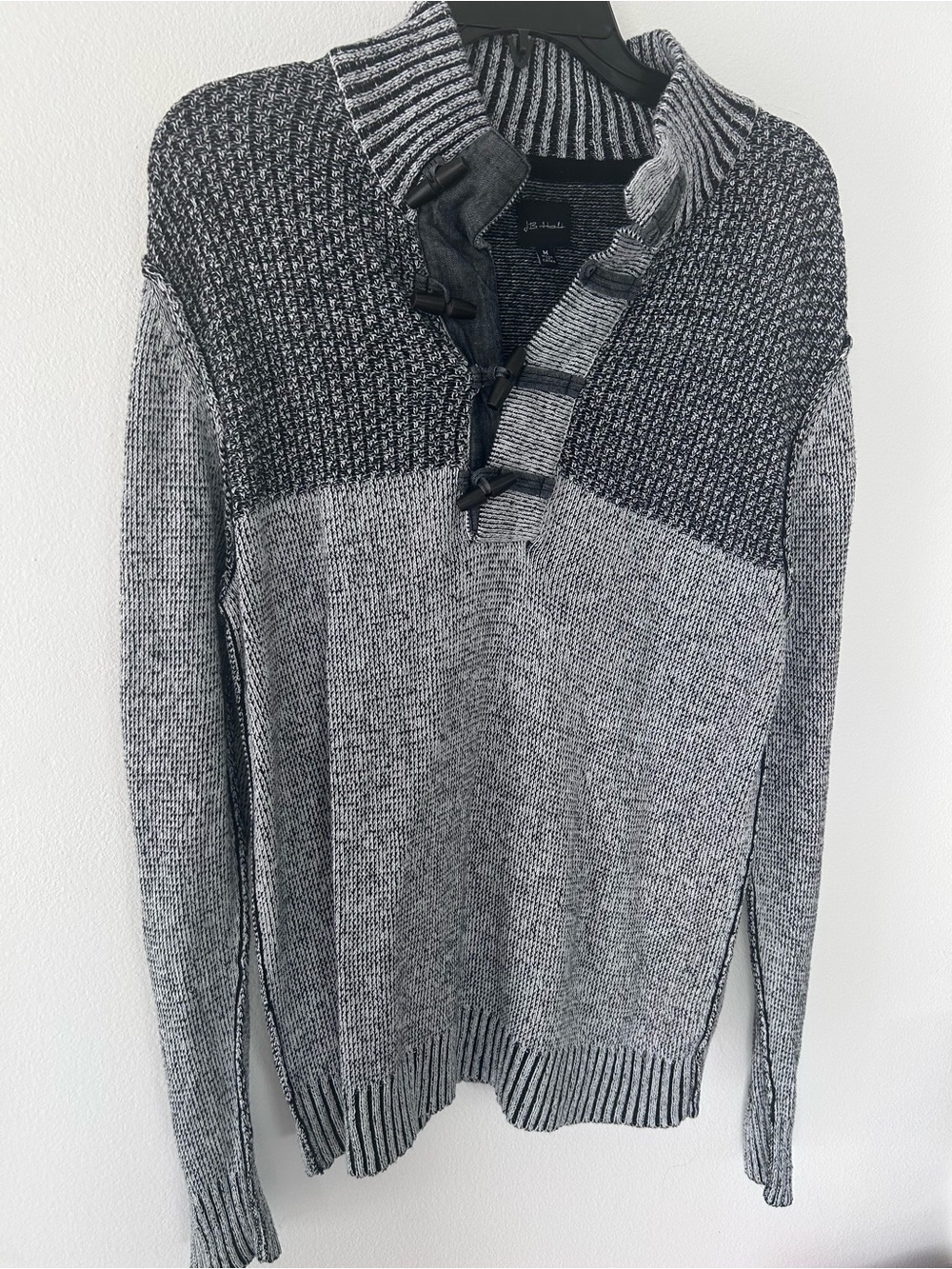JB Holt Men's Two-Tone Gray Ribbed Toggle Sweater Size M